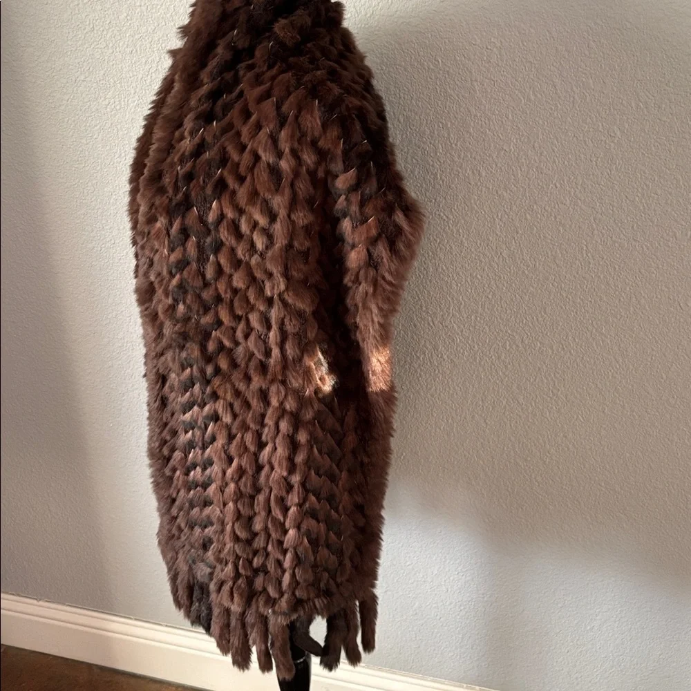 Moonbat Brown Rabbit Fur & Knit Scarf‎